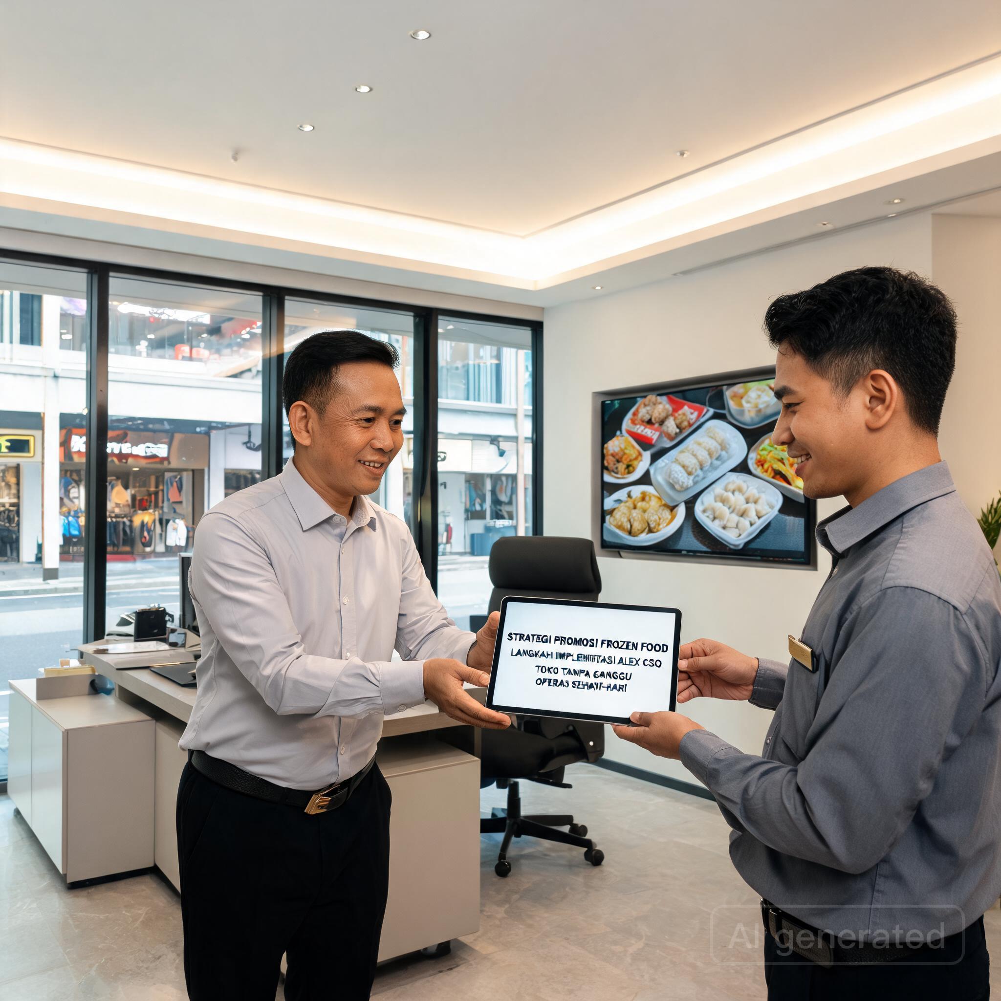 Alex CSO untuk toko frozen food, meningkatkan penjualan frozen food dengan AI, analisis kompetitor toko frozen food Jakarta, strategi promosi frozen food bagian 4